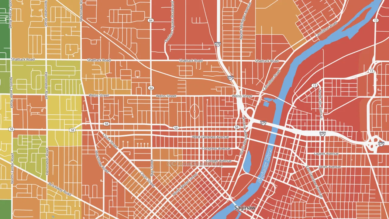 Northmoor, Saginaw, MI Map of Assault Rates