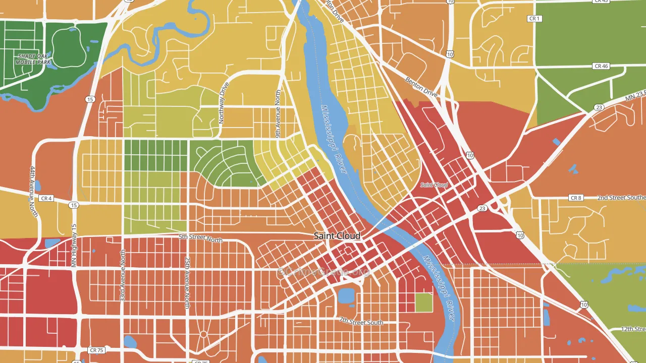 Northside Hester Park, St. Cloud, MN Map of Assault Rates