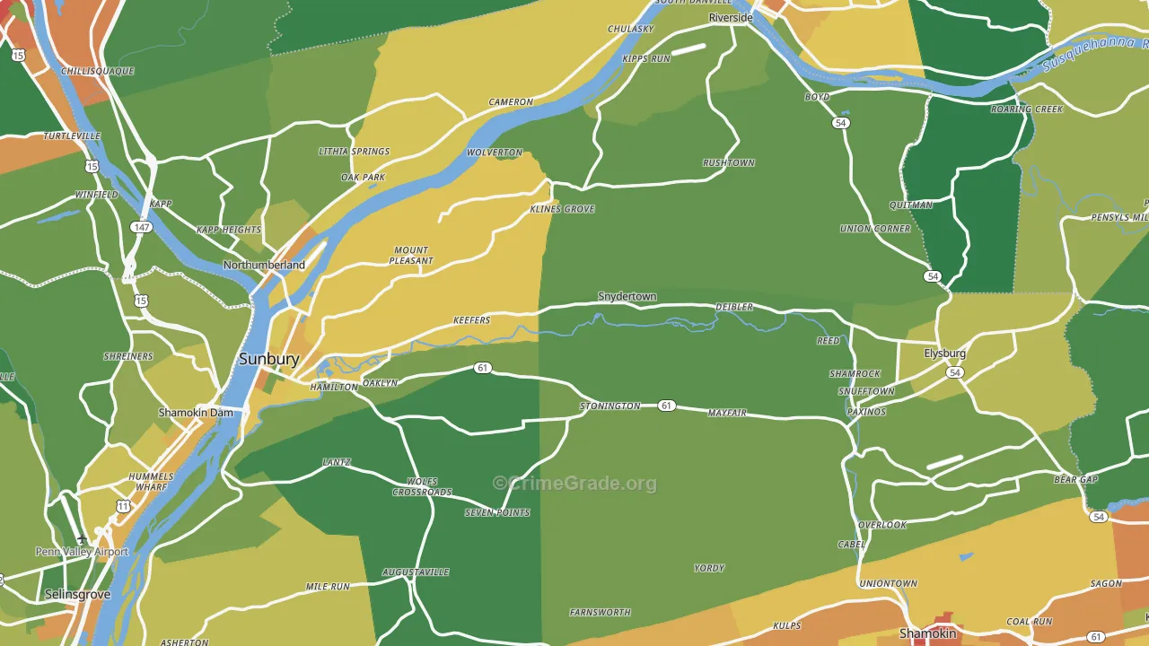 Northumberland County, PA Map of Assault Rates