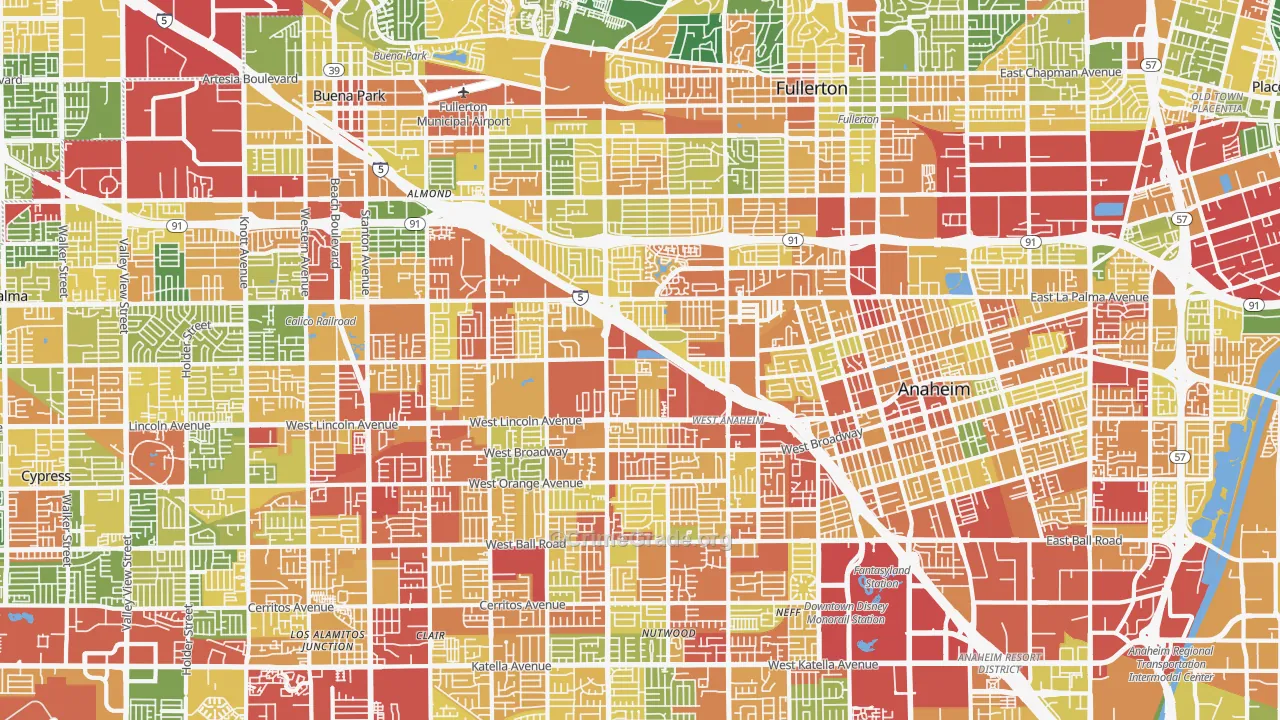 Northwest, Anaheim, CA Map of Assault Rates