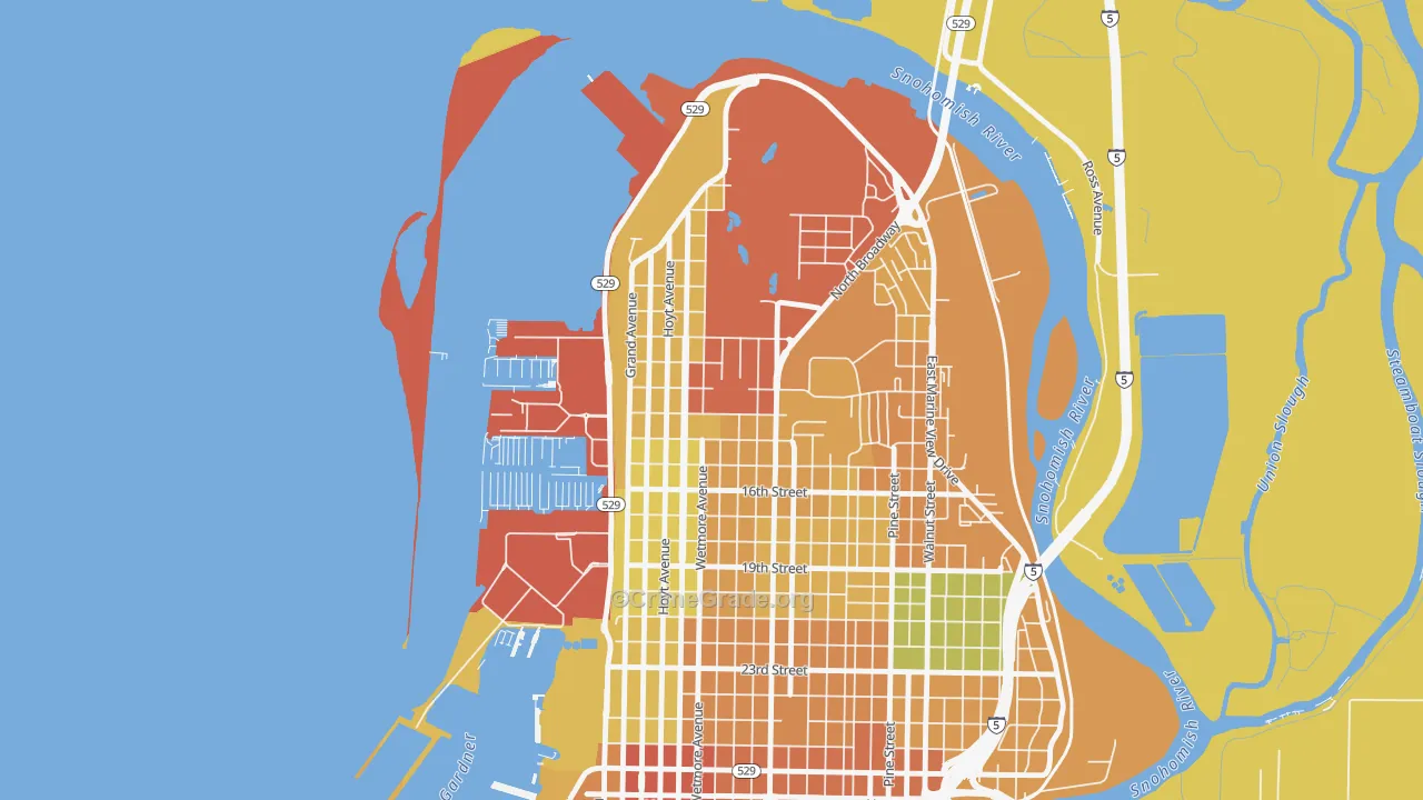 Northwest Everett, Everett, WA Map of Assault Rates