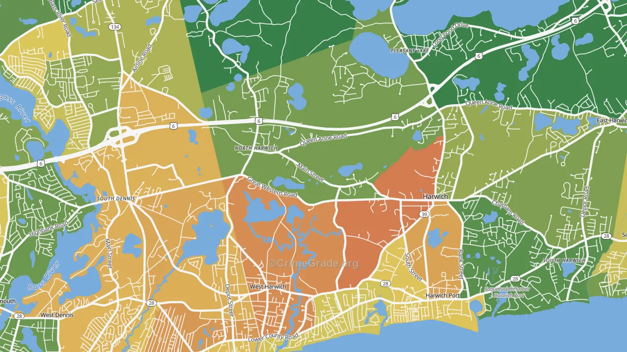 Northwest Harwich, MA Map of Assault Rates