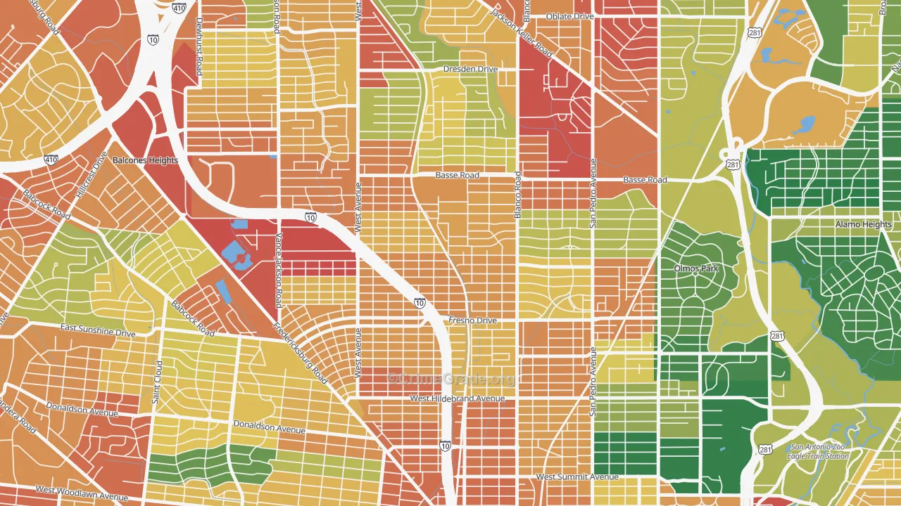 Northwest Los Angeles Heights, San Antonio, TX Map of Assault Rates
