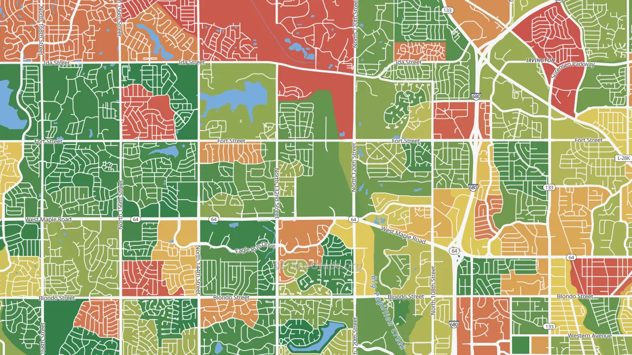 Northwest Omaha, Omaha, NE Map of Assault Rates