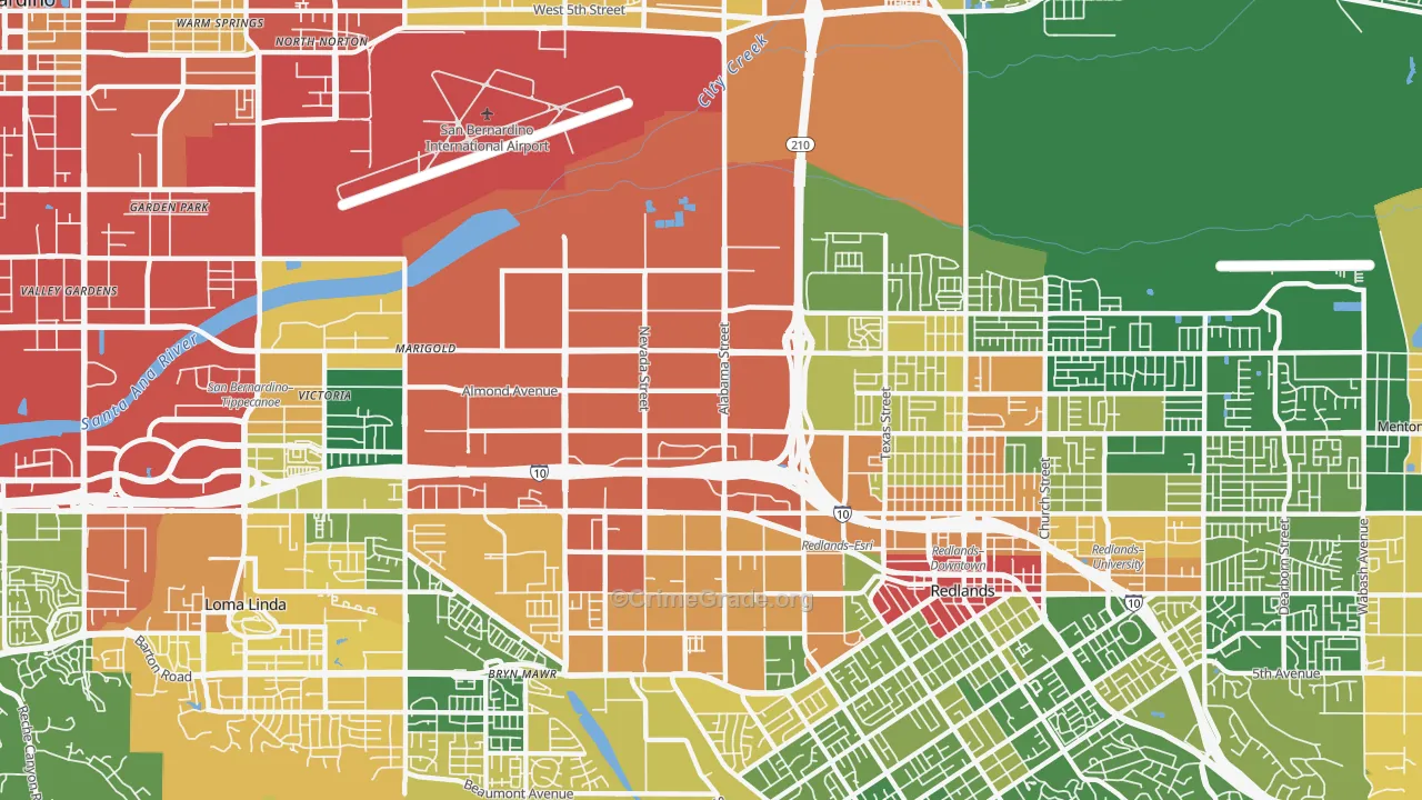 Northwest Redlands, Redlands, CA Map of Assault Rates