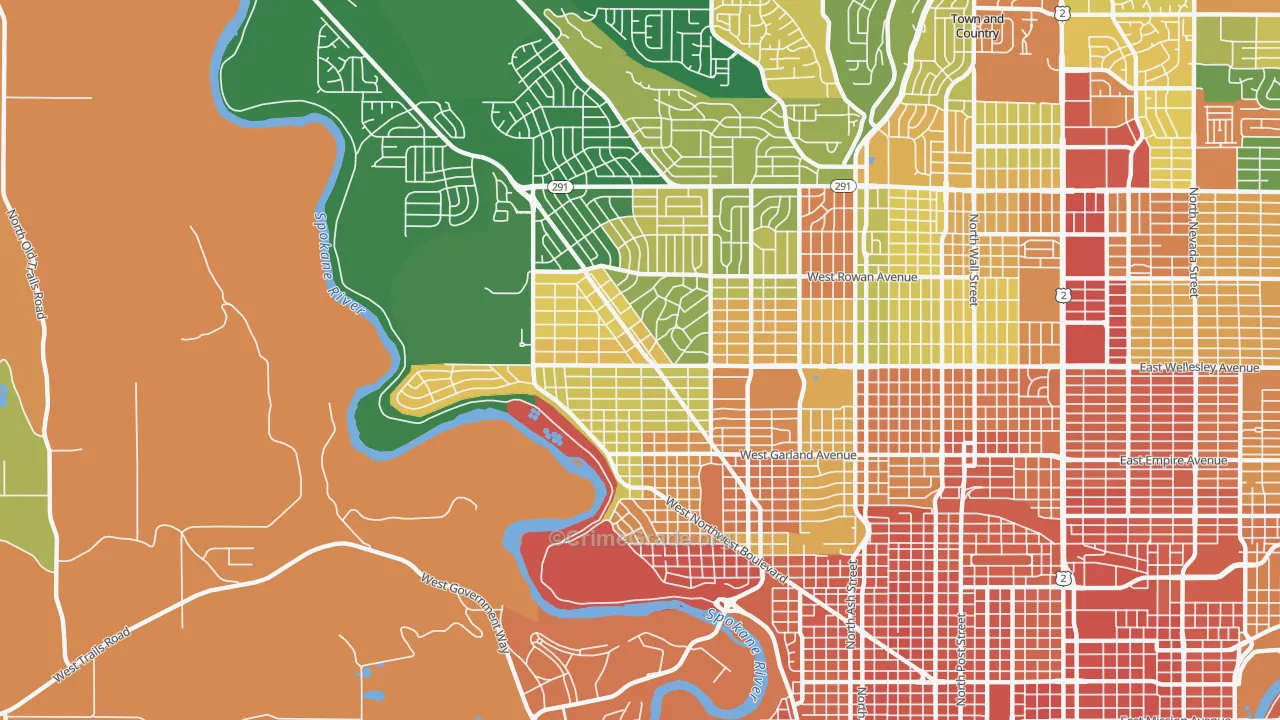Northwest Spokane, Spokane, WA Map of Assault Rates
