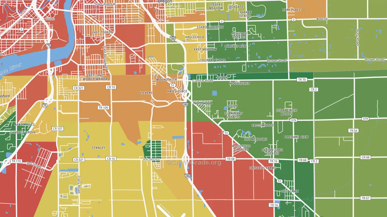 Northwood, OH Map of Assault Rates