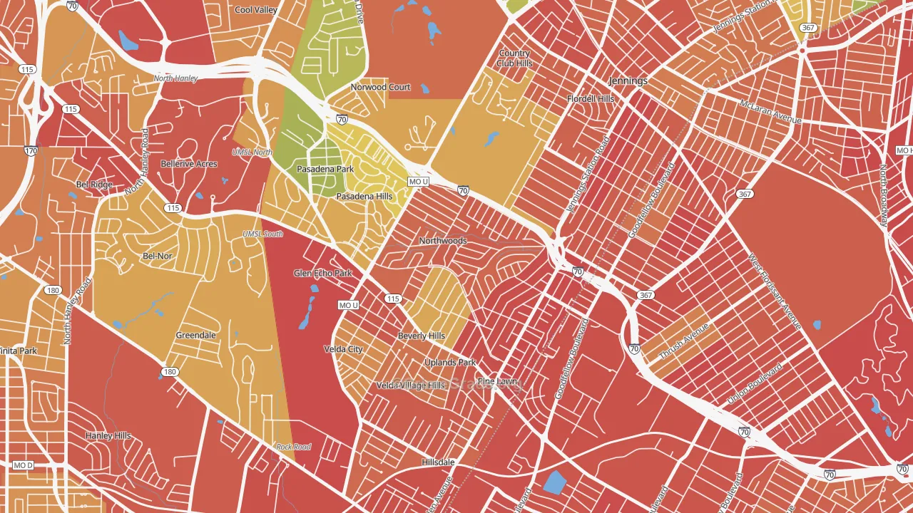 Northwoods, MO Map of Assault Rates