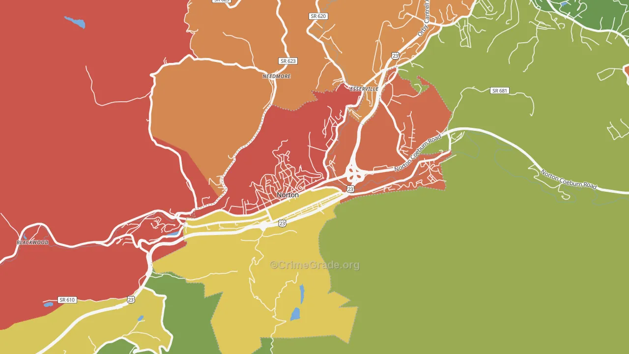 Norton City, VA Map of Assault Rates