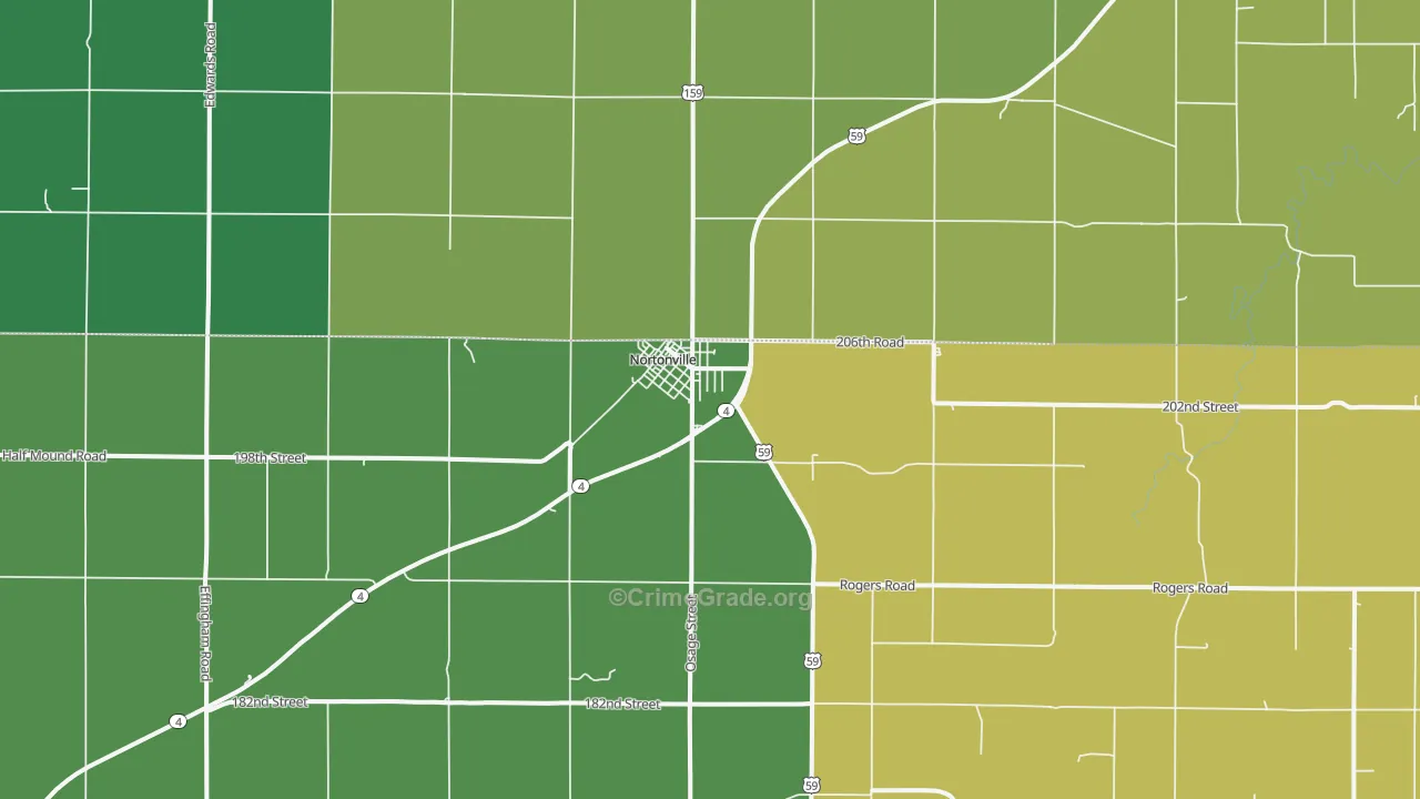 Nortonville, KS Map of Assault Rates