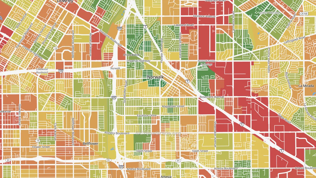 Norwalk, CA Map of Assault Rates