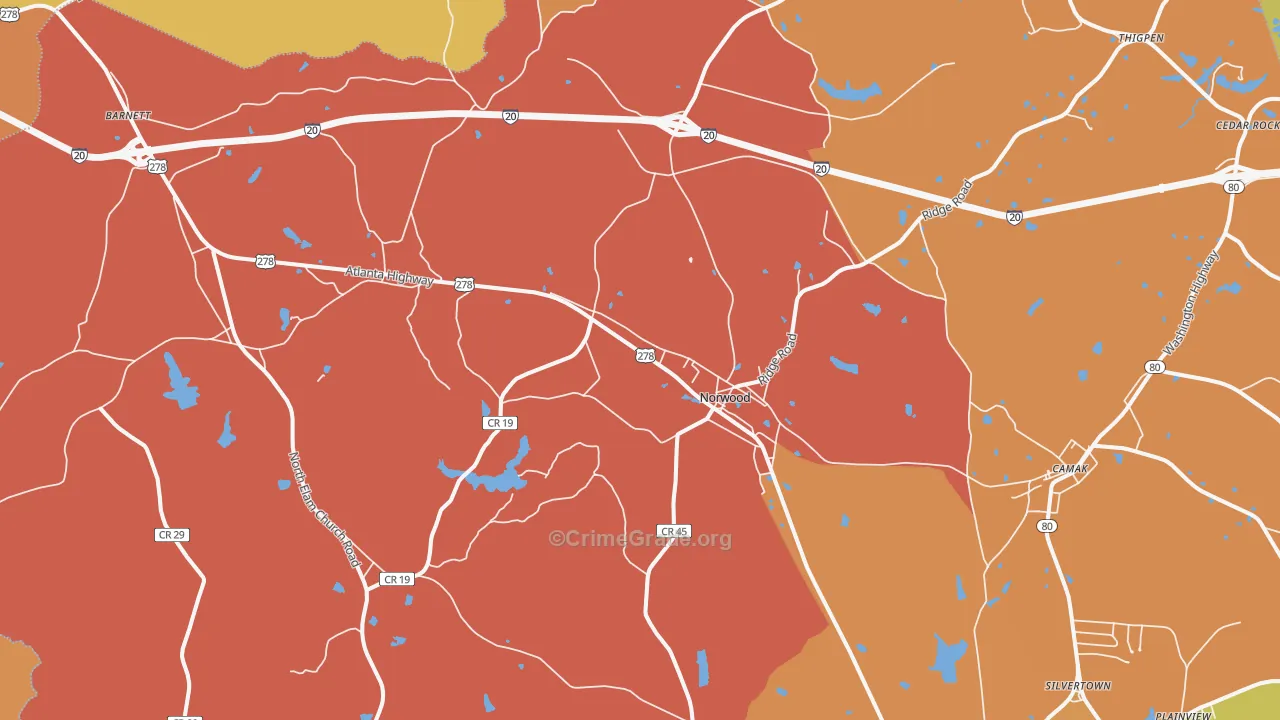 Norwood, GA Map of Assault Rates