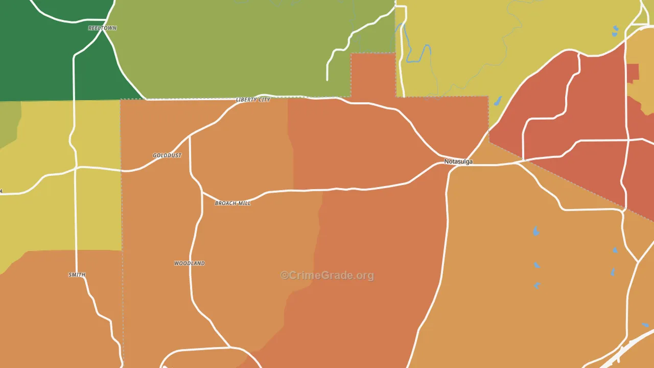 Notasulga, AL Map of Assault Rates