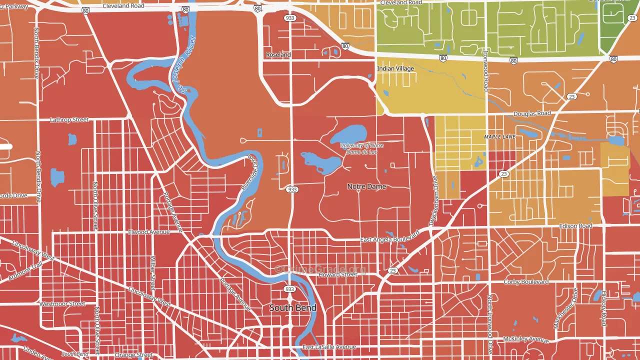 Notre Dame, IN Map of Assault Rates