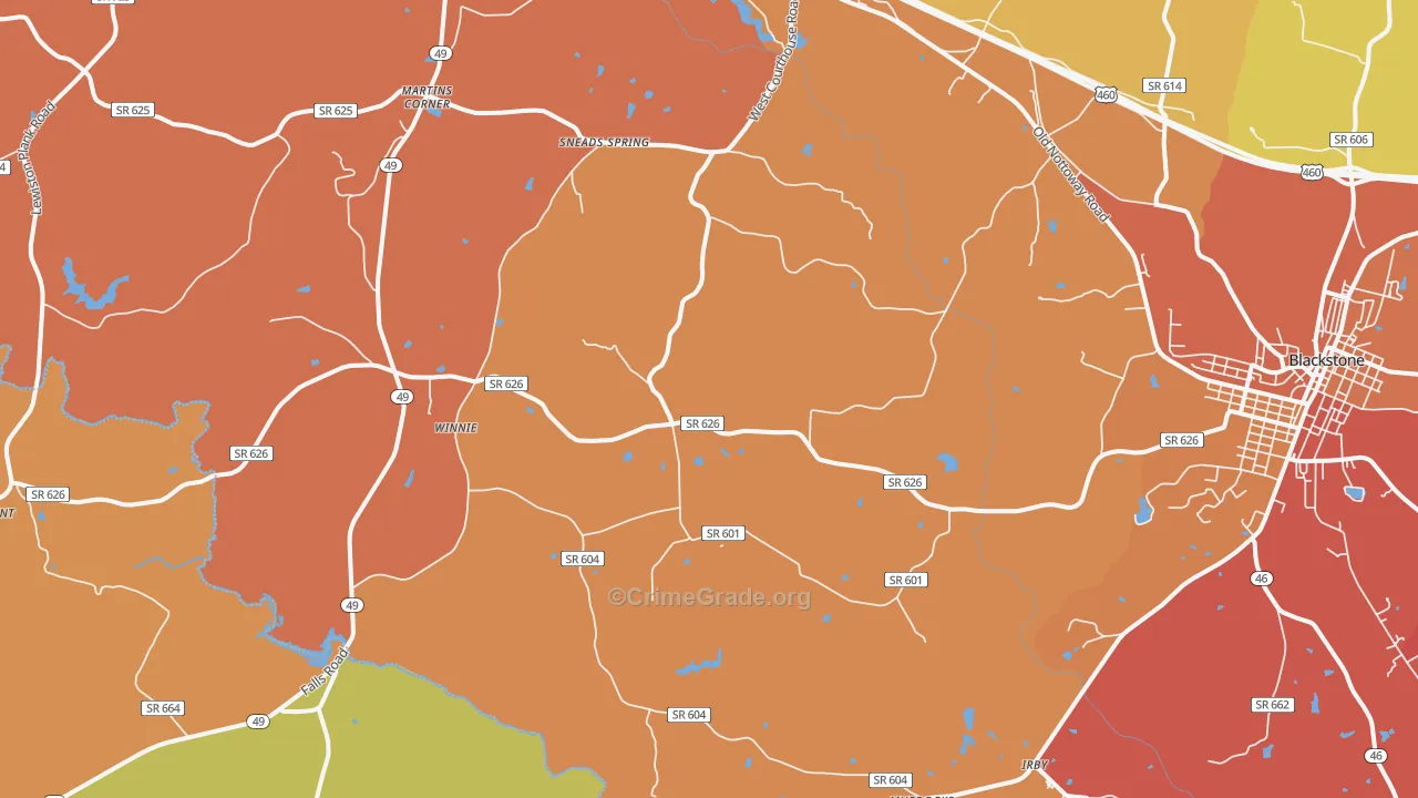 Nottoway, VA Map of Assault Rates