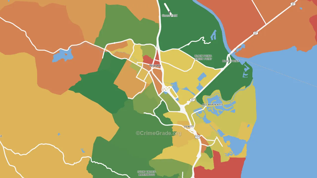 Novato, CA Map of Assault Rates