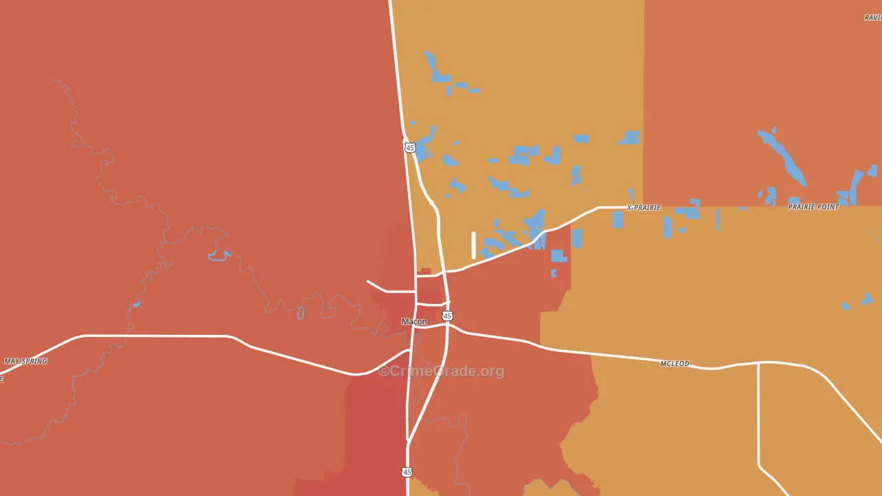 Noxubee County, MS Map of Assault Rates