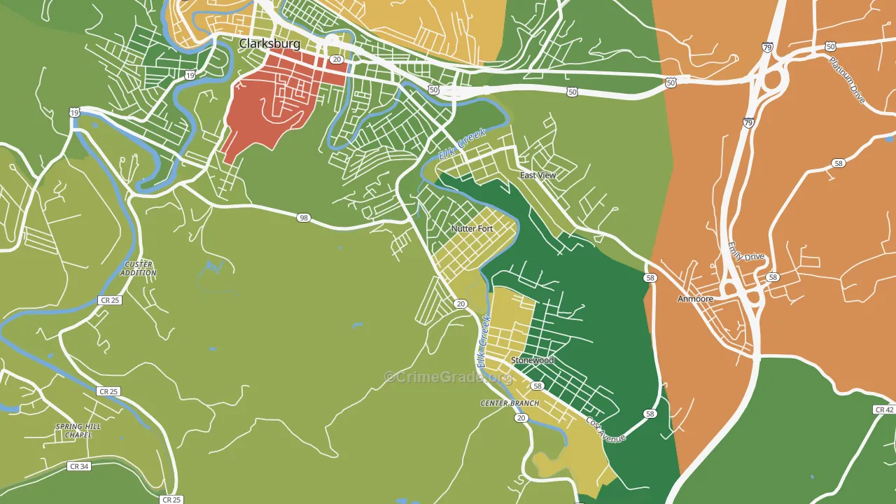 Nutter Fort, WV Map of Assault Rates
