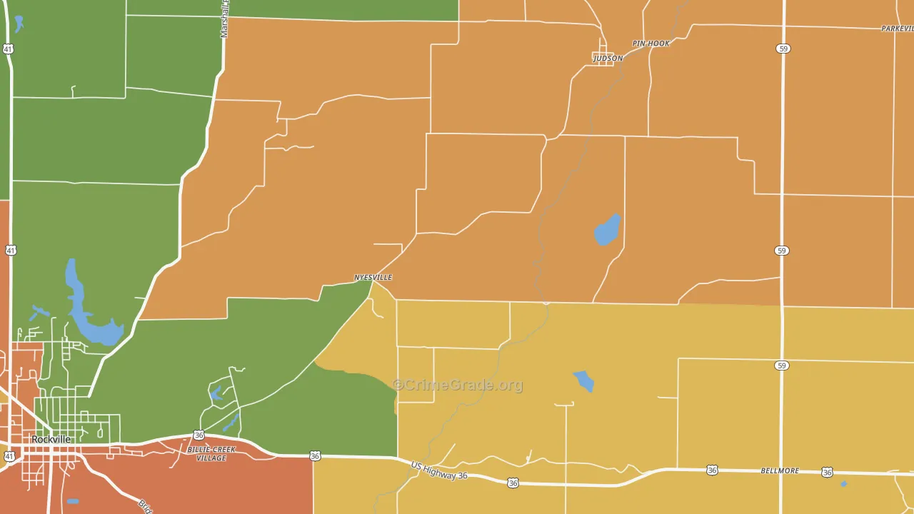 Nyesville, IN Map of Assault Rates