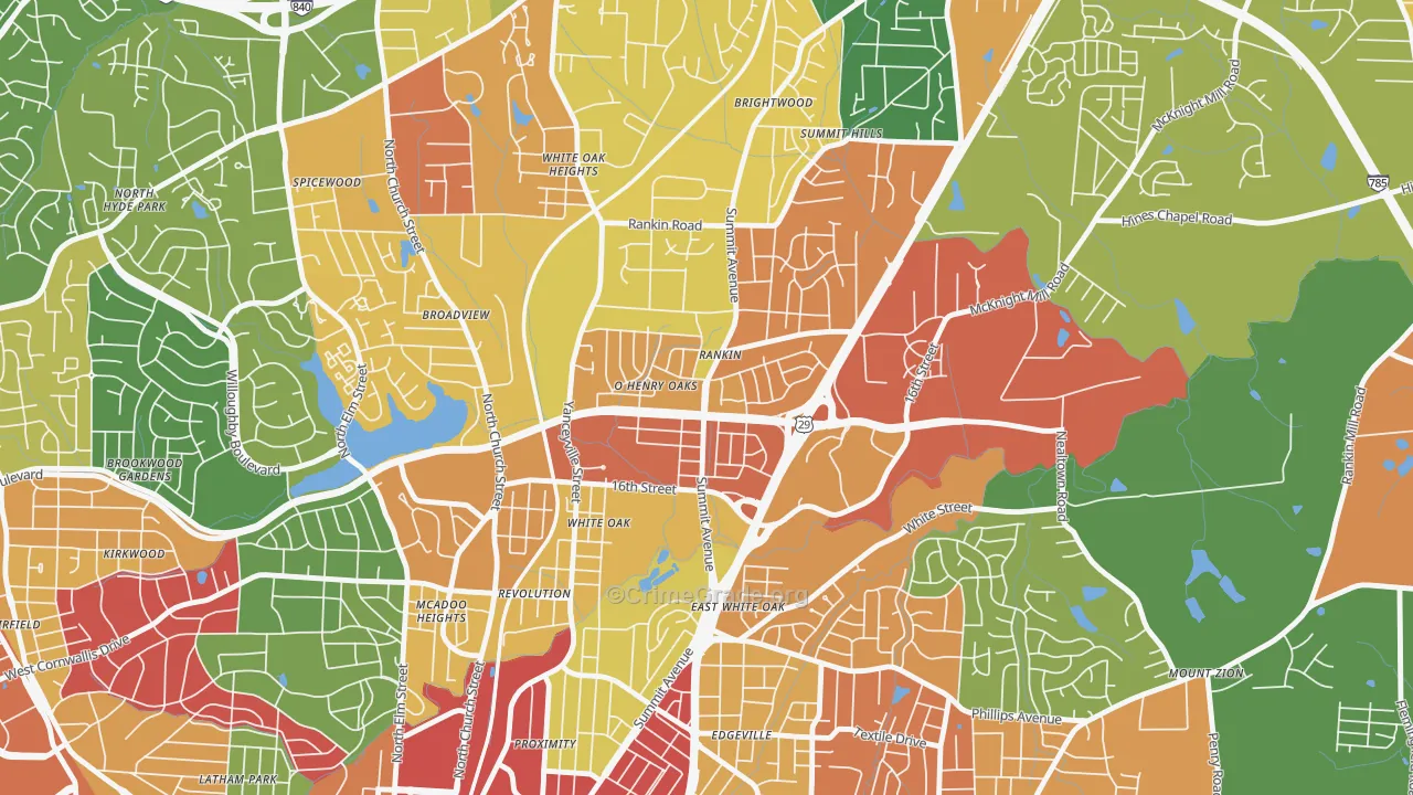O Henry Oaks, Greensboro, NC Map of Assault Rates