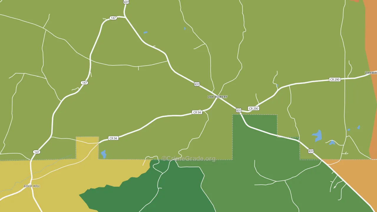 Oak Bowery, AL Map of Assault Rates