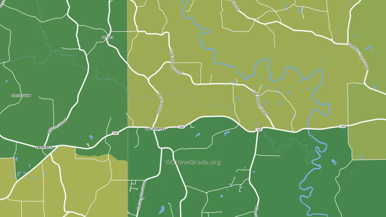 Oak Bowery, MS Map of Assault Rates