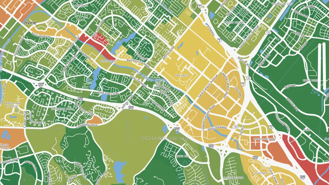 Oak Creek, Irvine, CA Map of Assault Rates