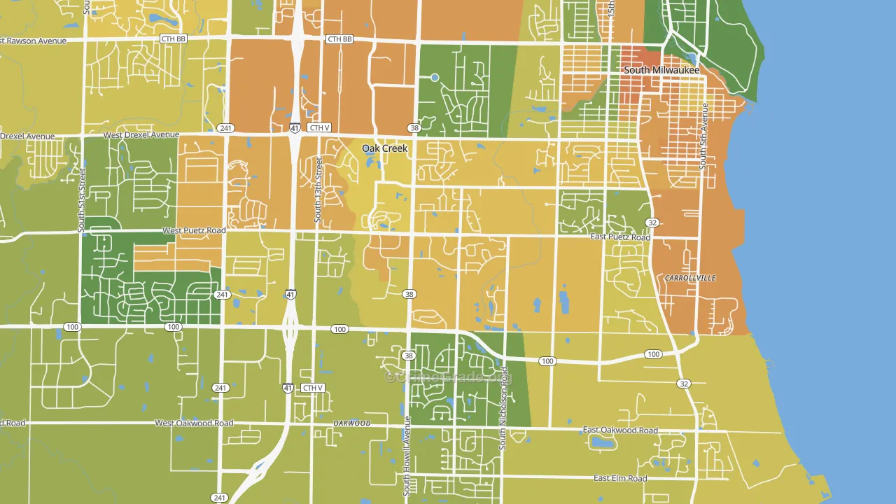 Oak Creek, WI Map of Assault Rates