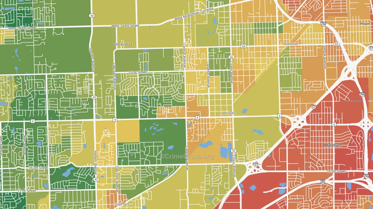 Oak Forest, IL Map of Assault Rates
