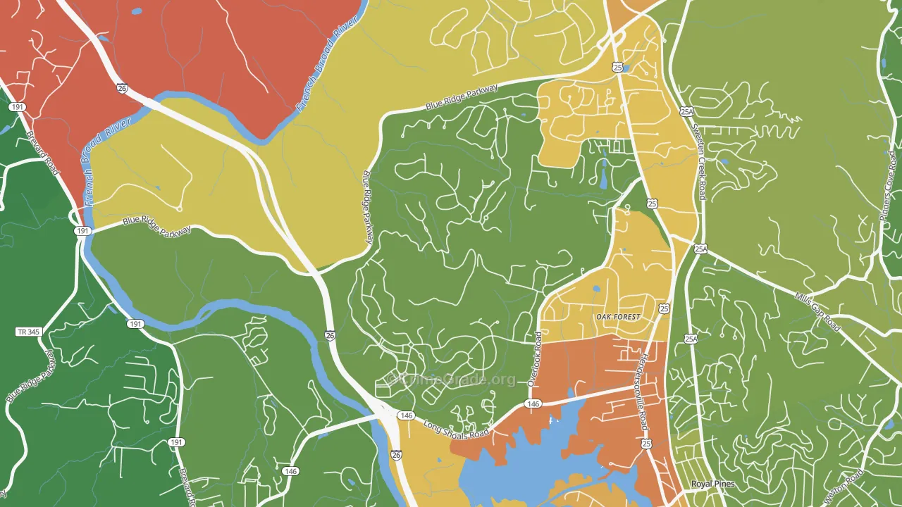 Oak Forest, NC Map of Assault Rates