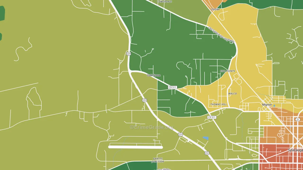 Oak Grove, AL Map of Assault Rates