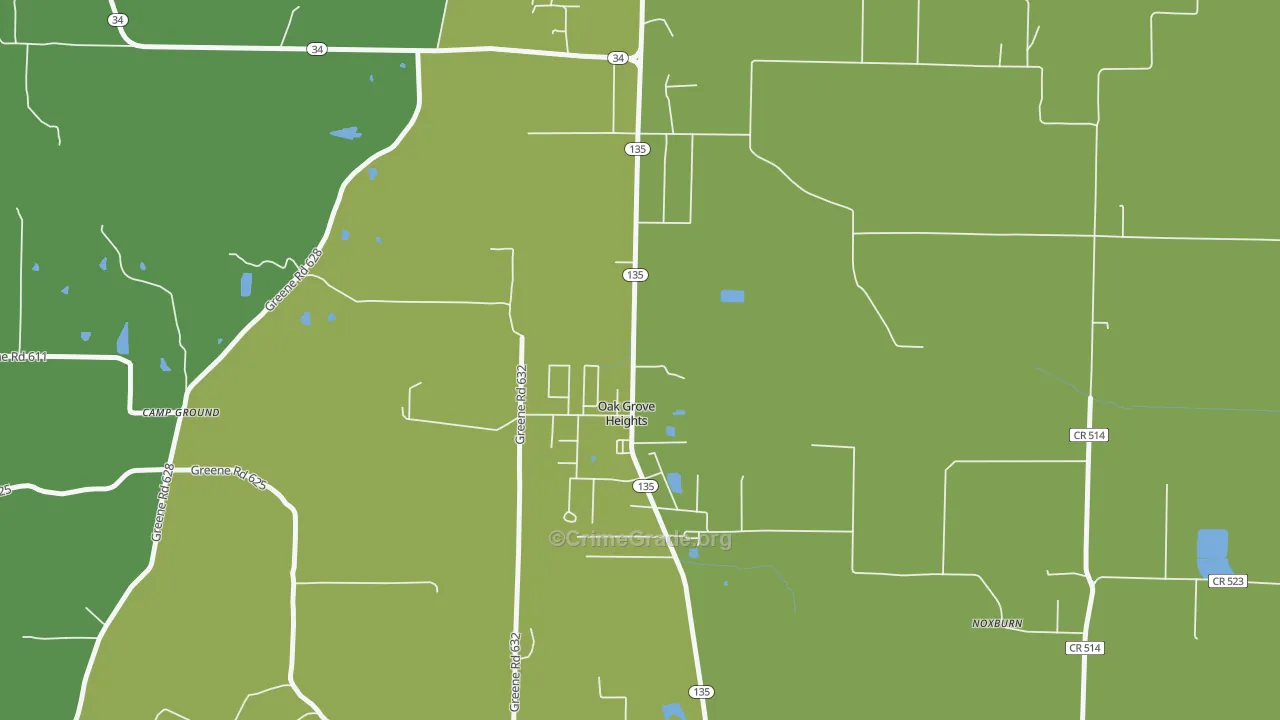 Oak Grove Heights, AR Map of Assault Rates