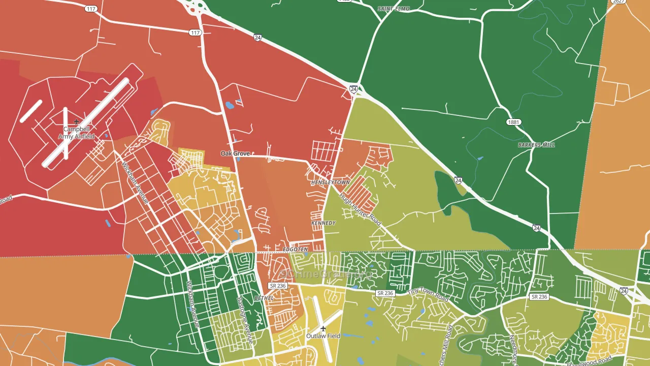 Oak Grove, KY Map of Assault Rates