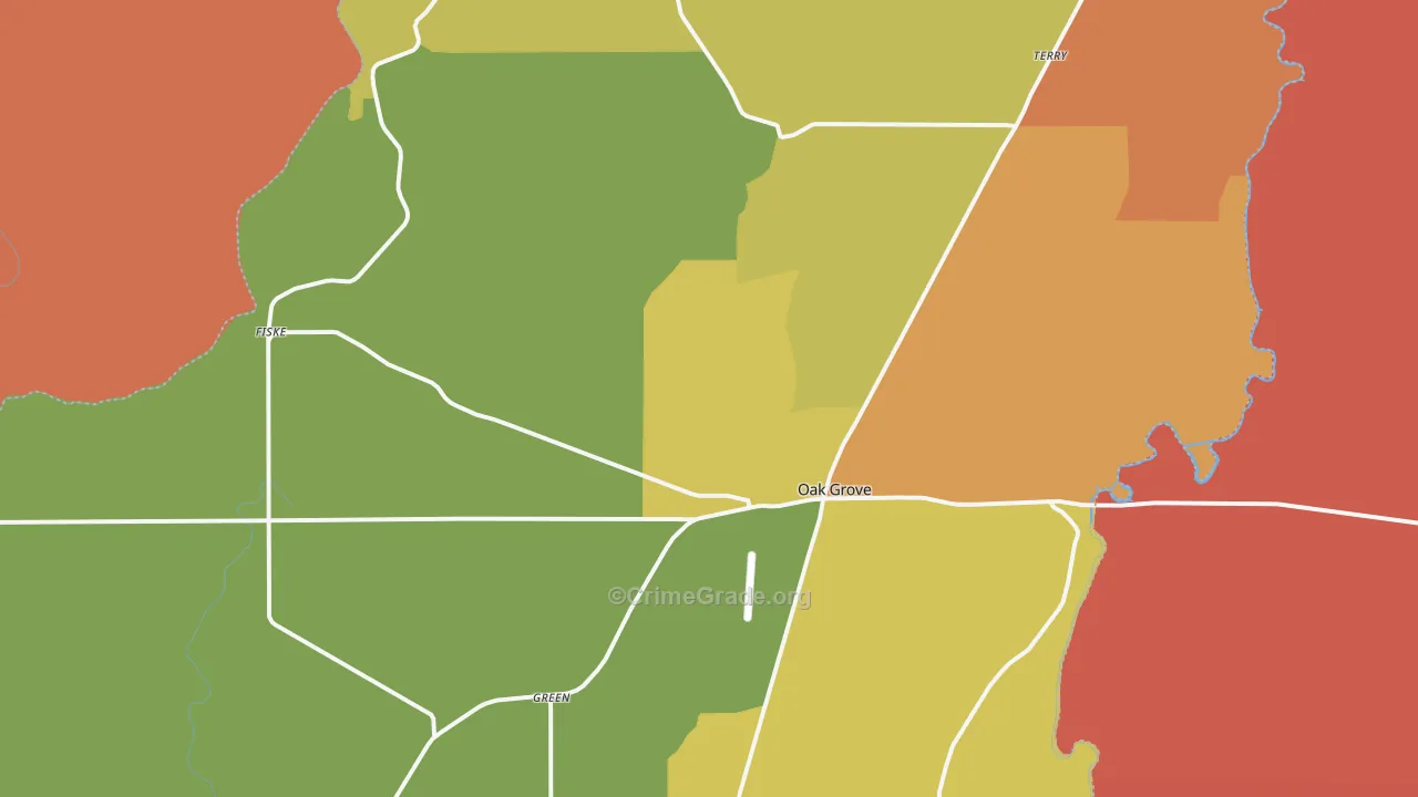 Oak Grove, LA Map of Assault Rates