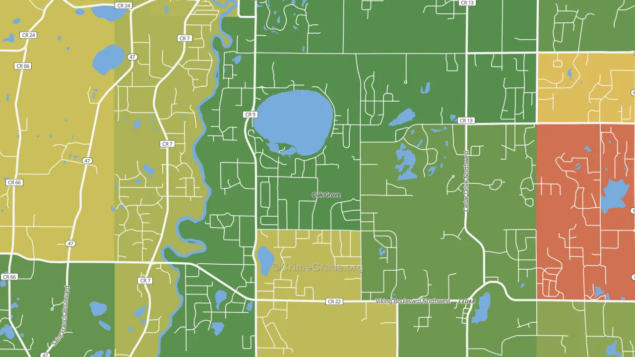 Oak Grove, MN Map of Assault Rates