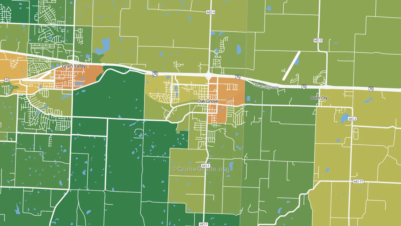 Oak Grove, MO Map of Assault Rates