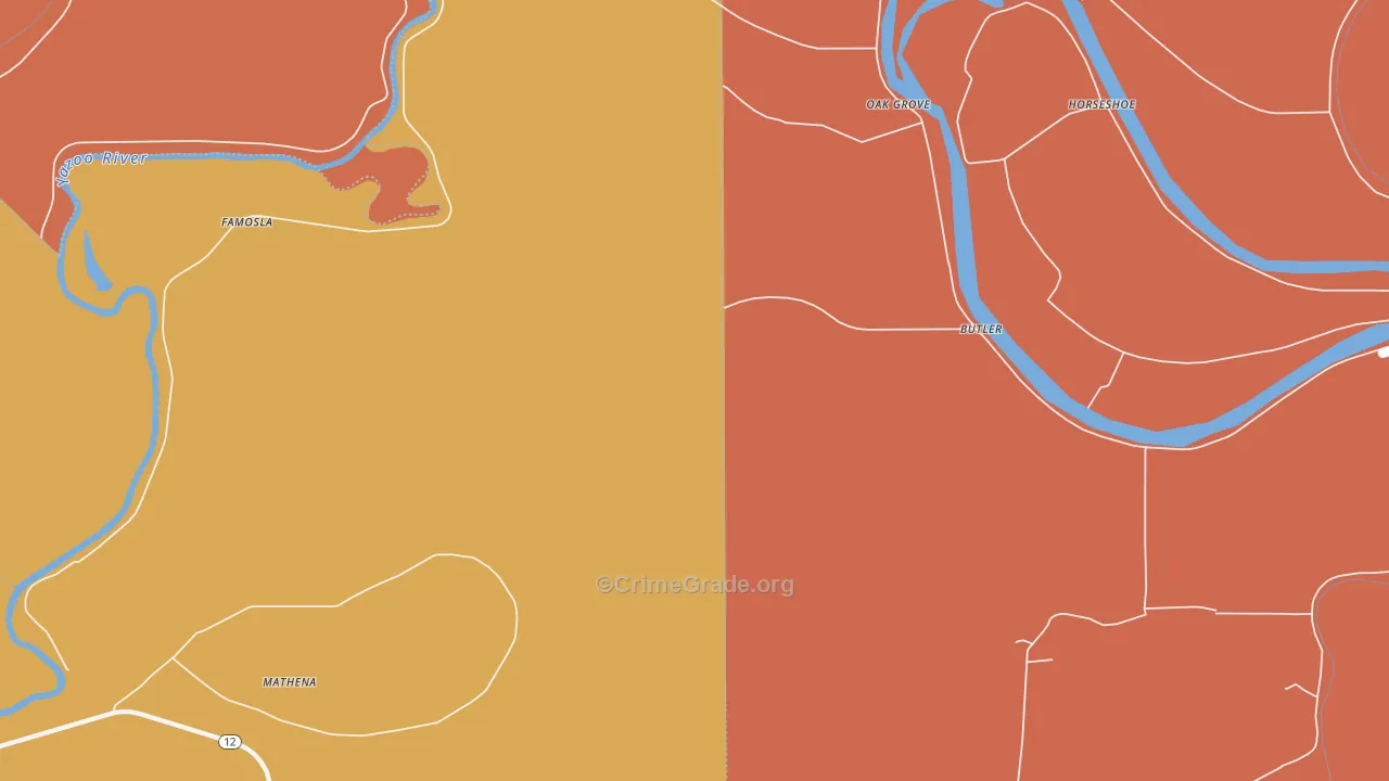 Oak Grove, MS Map of Assault Rates