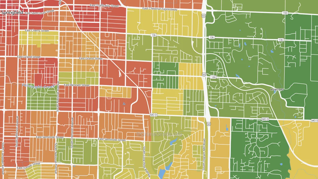 Oak Grove, Springfield, MO Map of Assault Rates