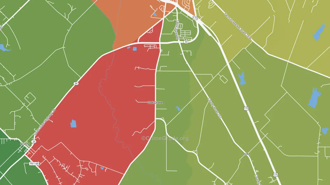 Oak Grove, TX Map of Assault Rates