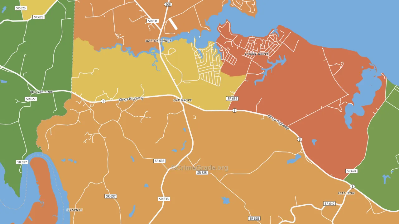 Oak Grove, VA Map of Assault Rates