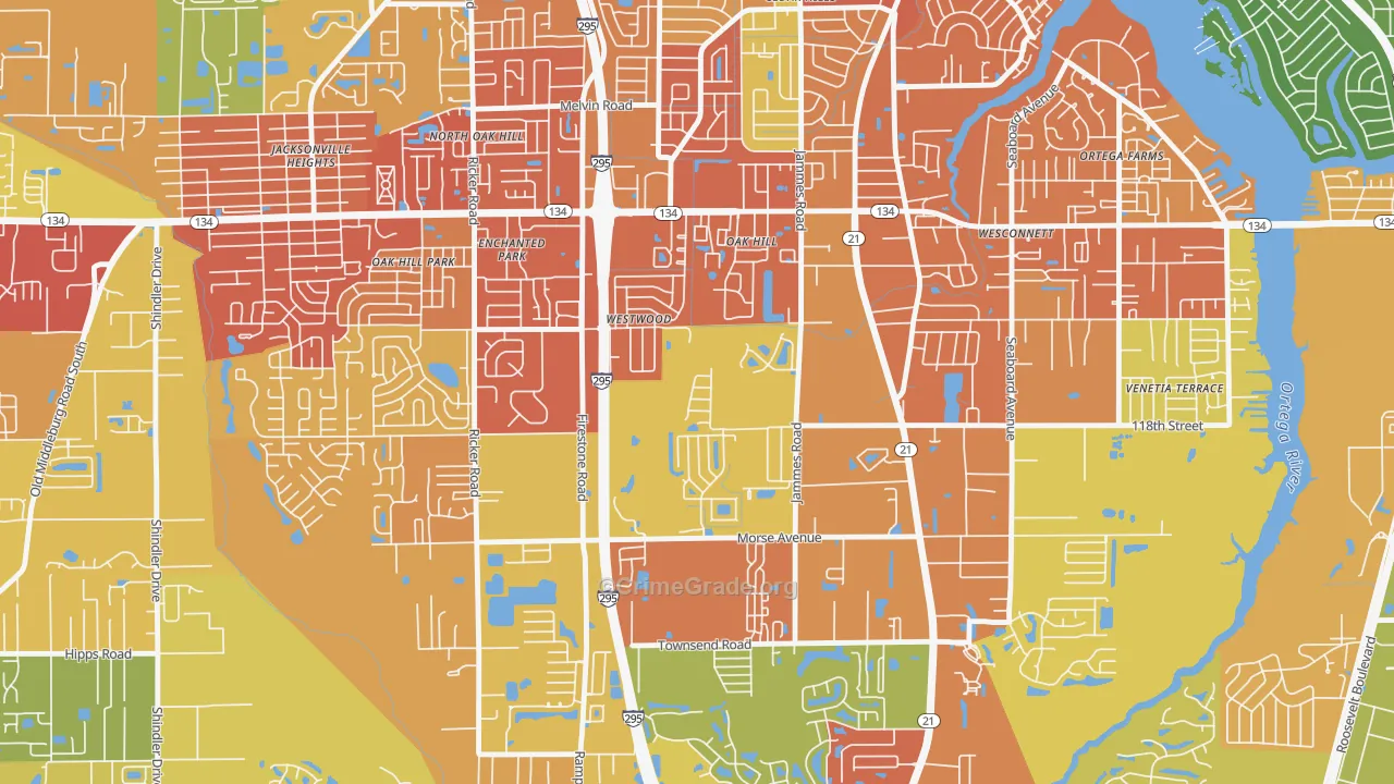 Oak Hill, Jacksonville, FL Map of Assault Rates