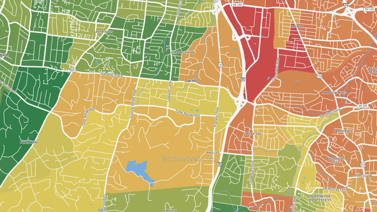 Oak Hill, TN Map of Assault Rates