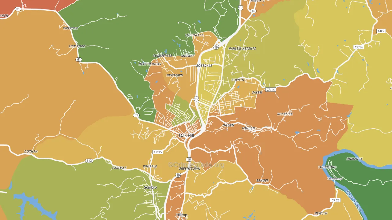 Oak Hill, WV Map of Assault Rates
