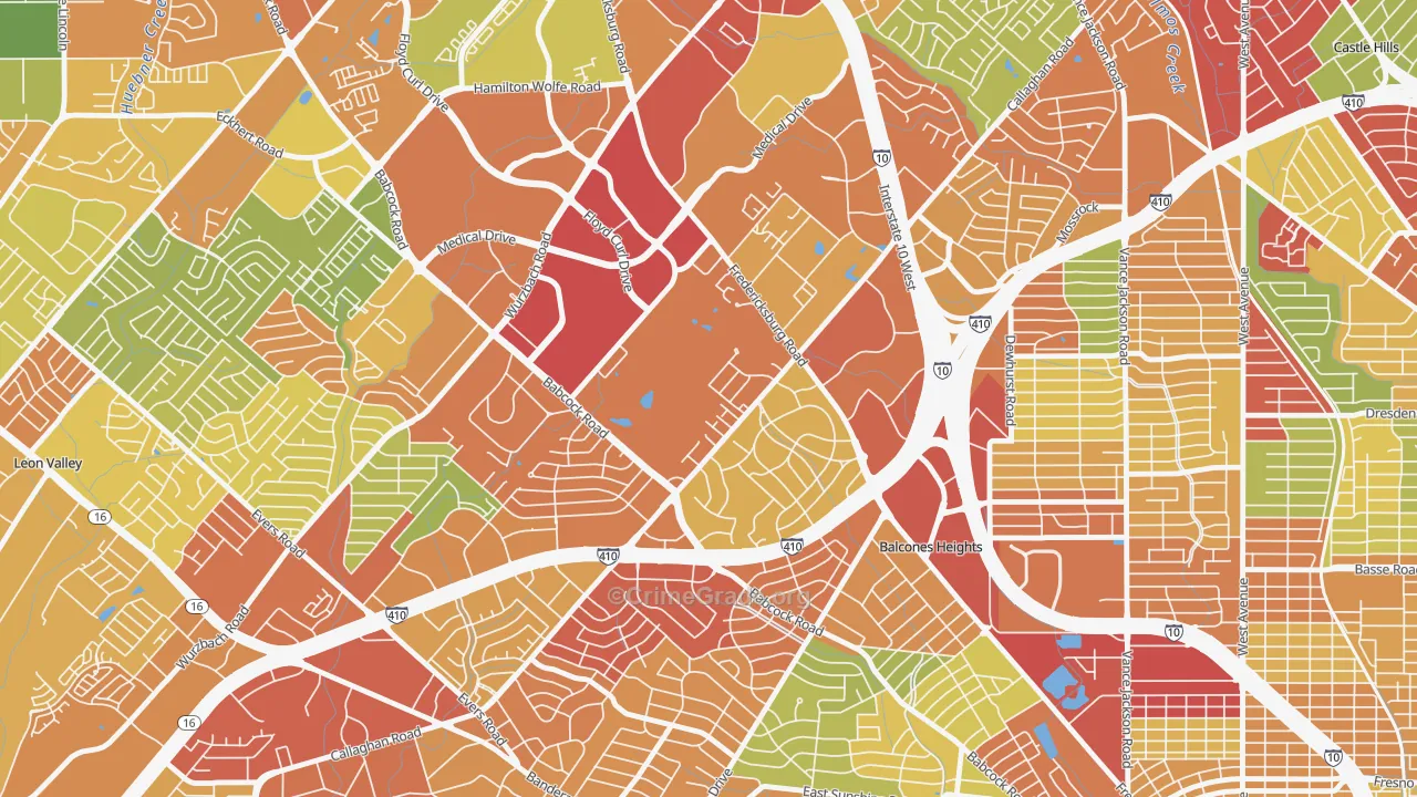 Oak Hills, San Antonio, TX Map of Assault Rates