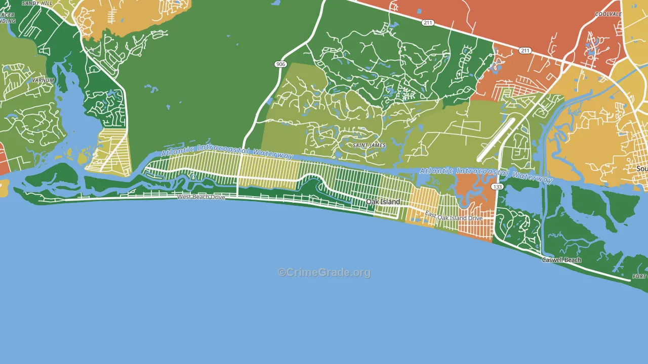 Oak Island, NC Map of Assault Rates