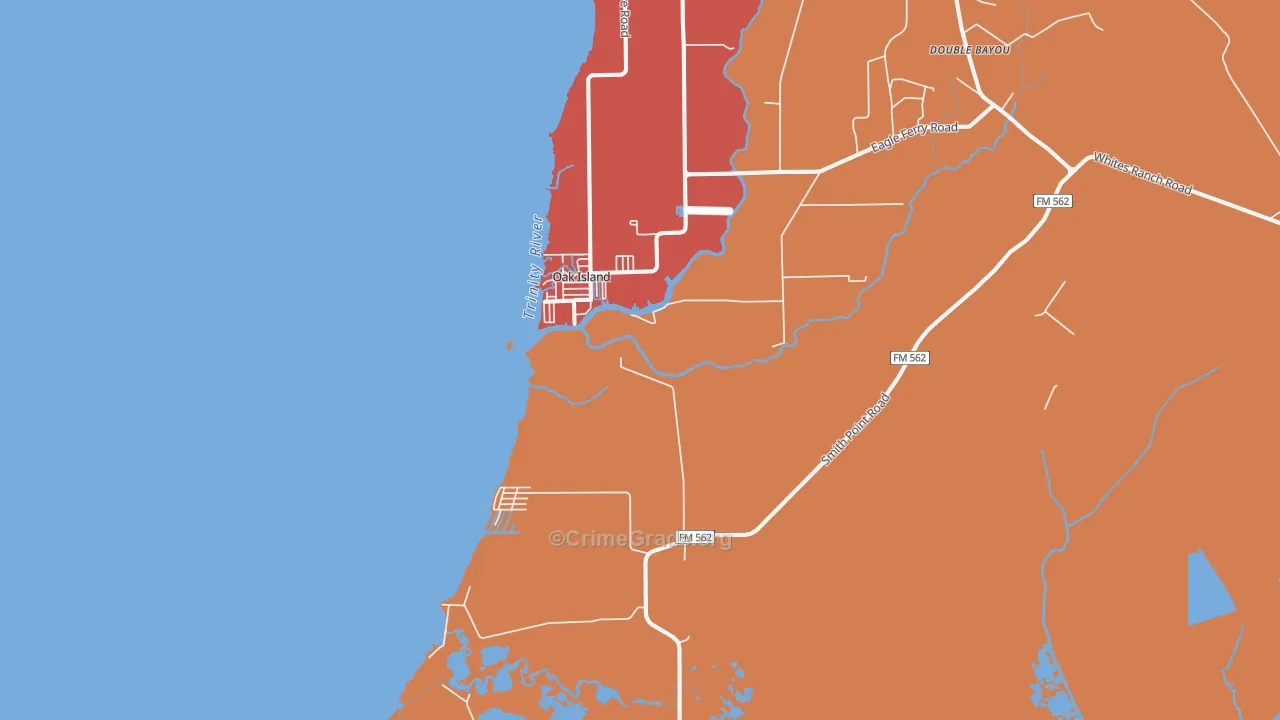 Oak Island, TX Map of Assault Rates