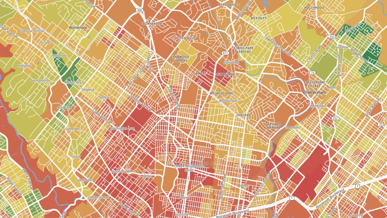 Oak Lane, Philadelphia, PA Map of Assault Rates