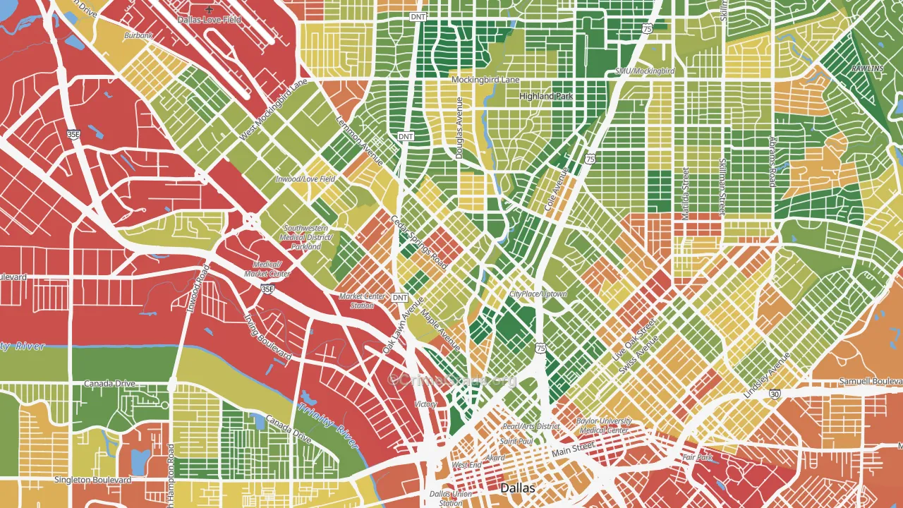Oak Lawn, Dallas, TX Map of Assault Rates
