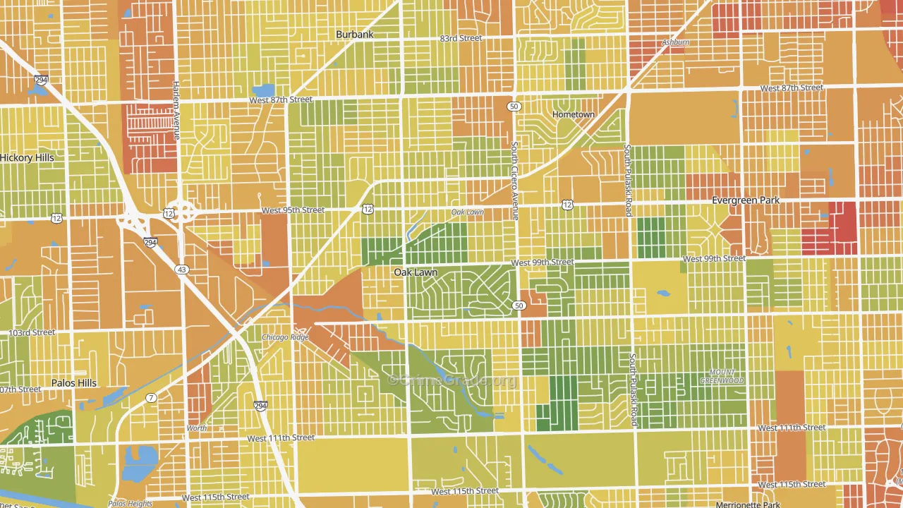 Oak Lawn, IL Map of Assault Rates
