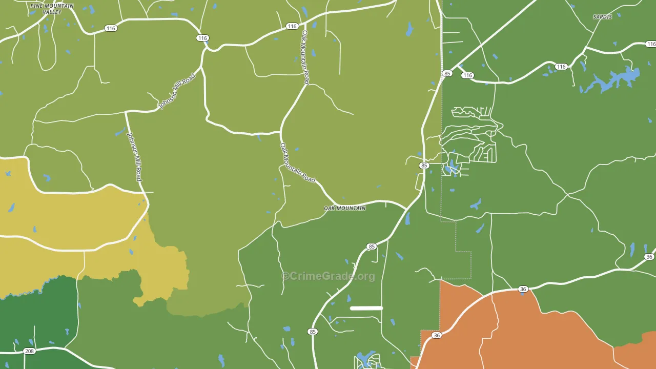 Oak Mountain, GA Map of Assault Rates